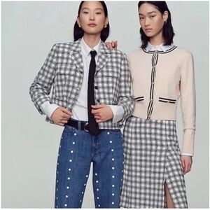 J. Crew Plaid Pleated Skirt Suit Set Sz 8 Italian Nova Fides Wool